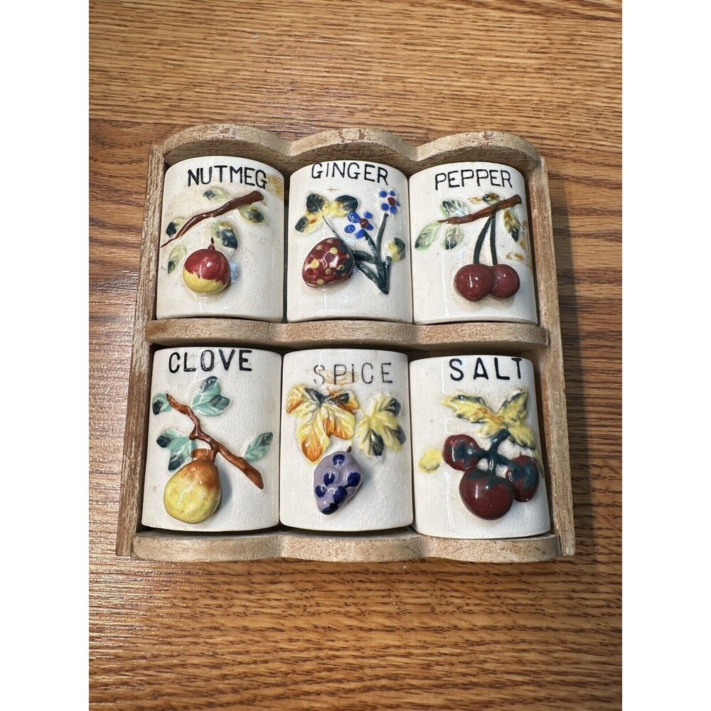 Vintage Porcelain Spice Rack Wooden Wall Case Japan Spice Drawer Organizer